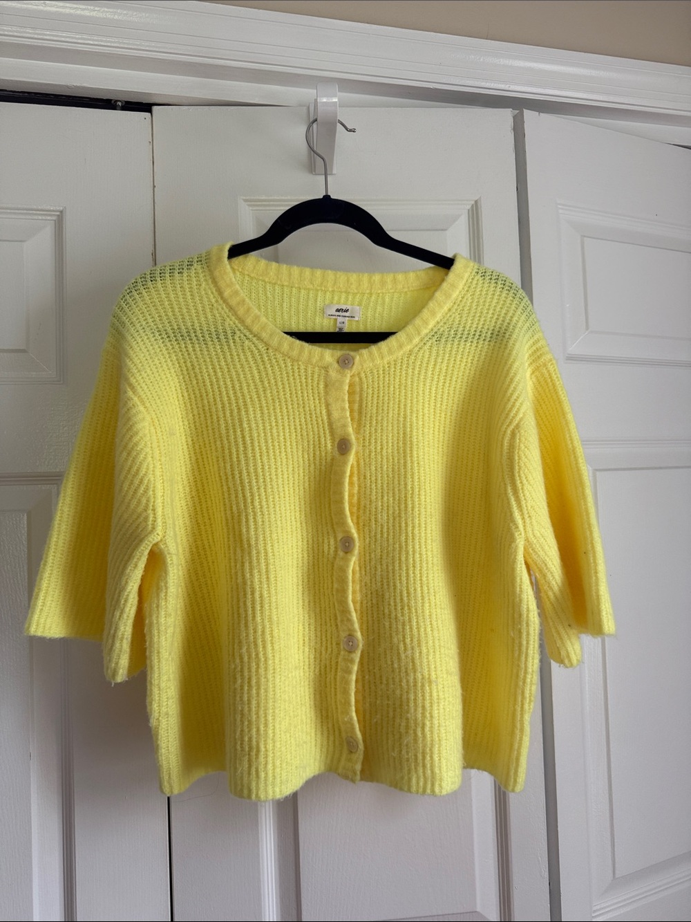 aerie Sunny Yellow Short-Sleeve Button Cardigan